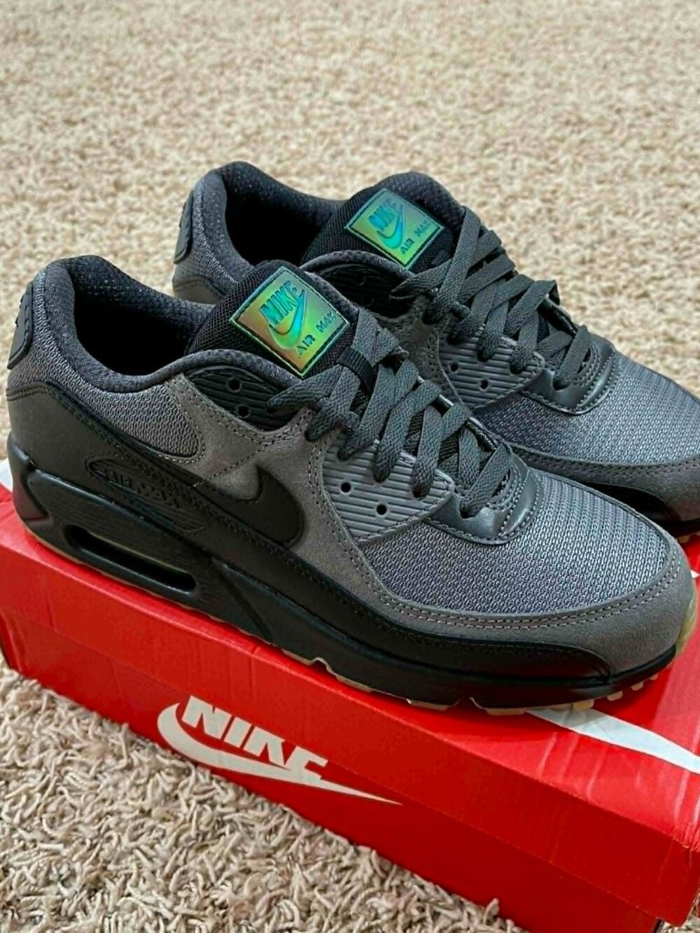 Nike Men's Air Max 90 Sneakers Shoes Smoke Gray Black IQ0580-084, Size 9.5 (New)